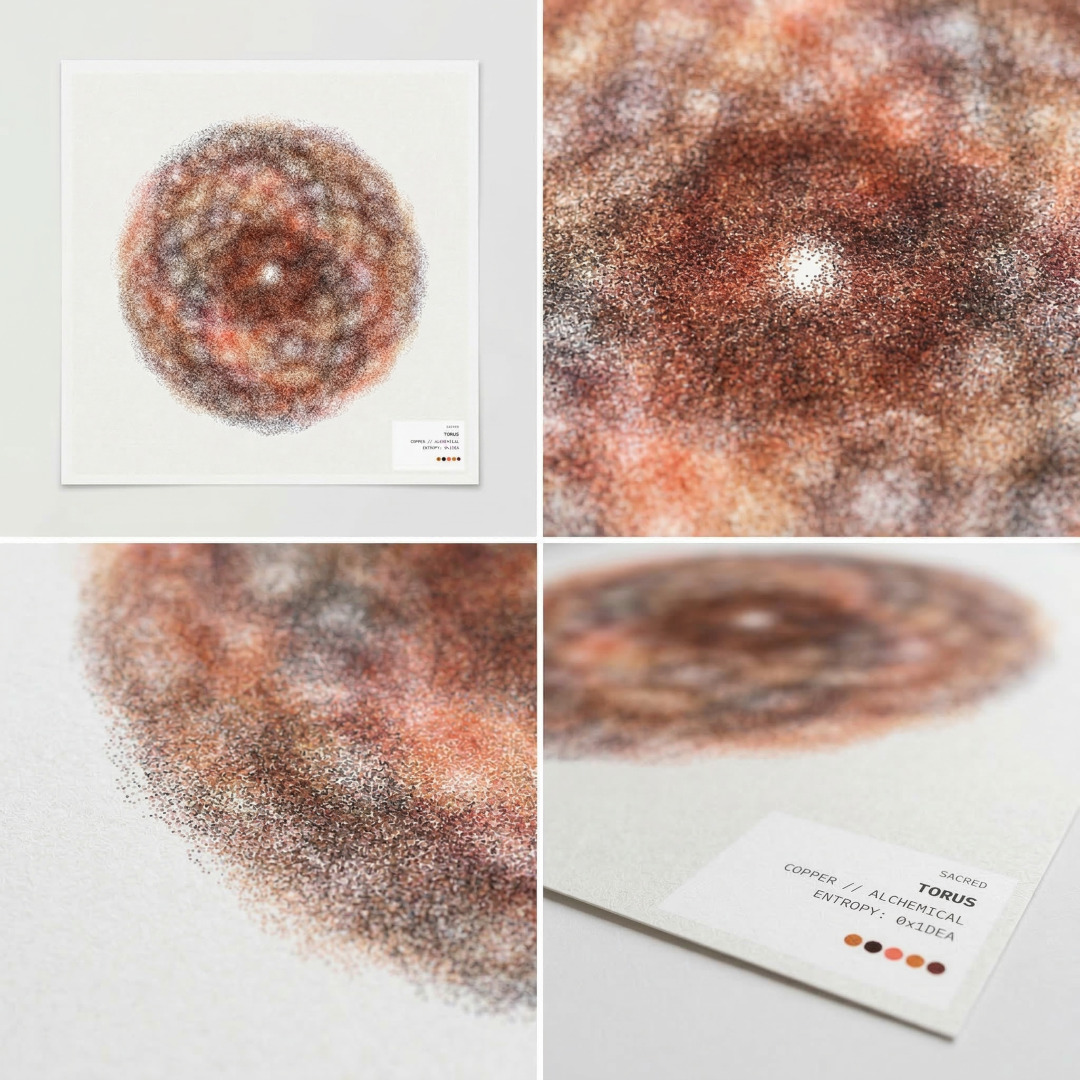 SACRED print — macro detail of the Copper Torus stipple field